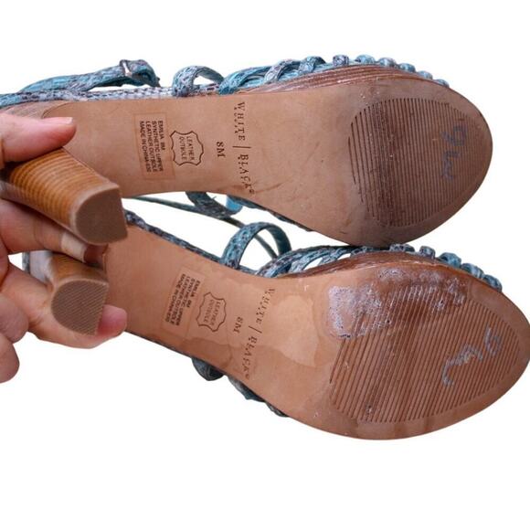 WHBM Blue Snake Print Leather Strappy Platform Sandals Y2K Going Out 8 - Picture 6 of 6